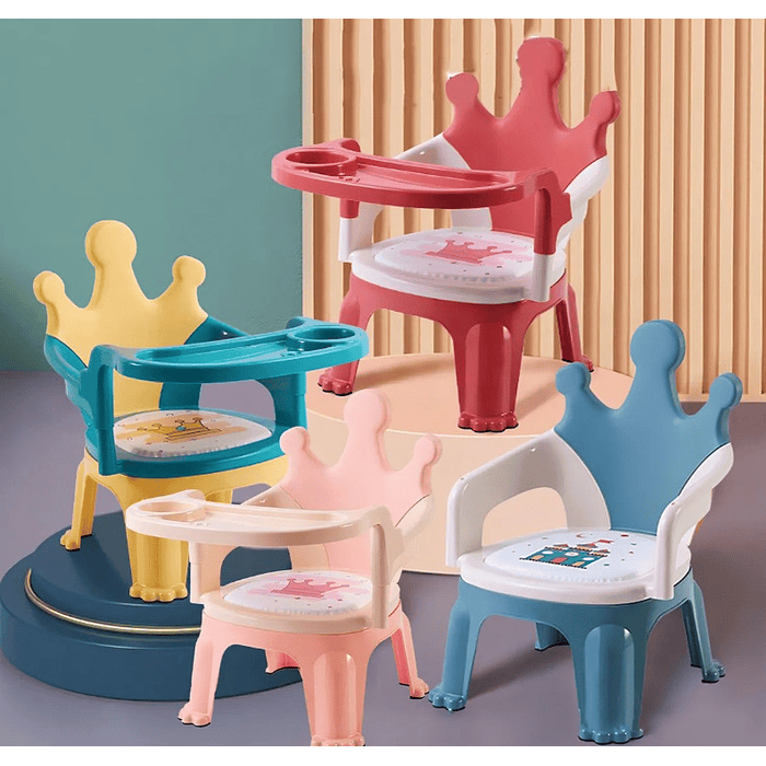 Silla Para Comer Portátil De Bebé Niños 2 En 1 Con Corona ROSA 4