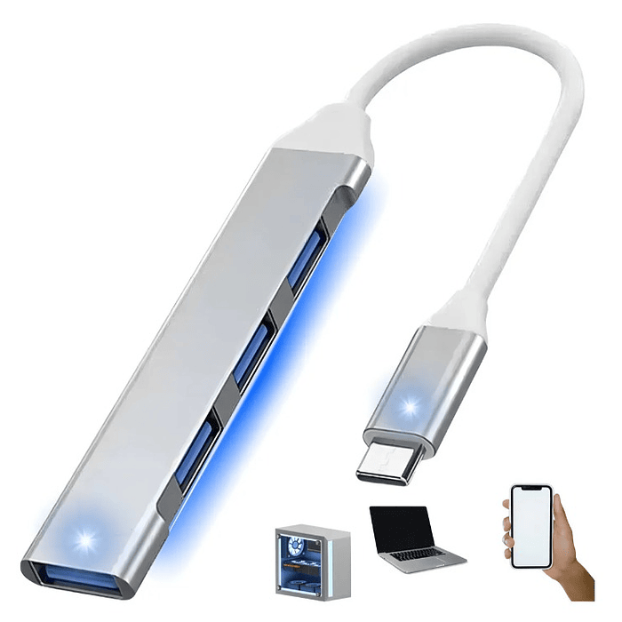 Hub Usb Tipo C 4 Puertos 3.0 Adaptador Multipuerto Compatible Con Macbook  Pc celular 2