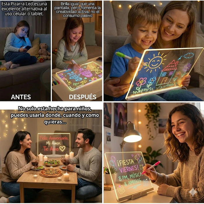 Pizarra Mágica Led Luminosa Acrílica+7 Plumones Neón 30x20cm 6