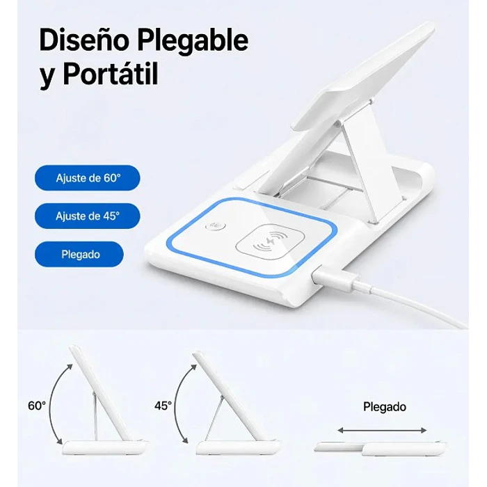 Cargador Inalámbrico 3 En 1 Plegable Base De Carga Rápida Inalámbrica  1
