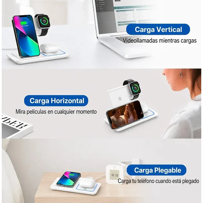 Cargador Inalámbrico 3 En 1 Plegable Base De Carga Rápida Inalámbrica  4