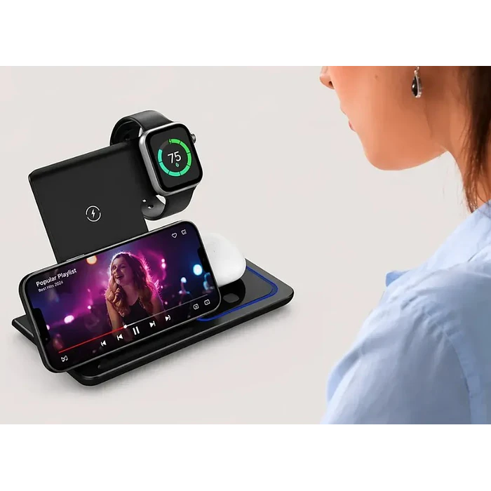 Cargador Inalámbrico 3 En 1 Plegable Base De Carga Rápida Inalámbrica  5