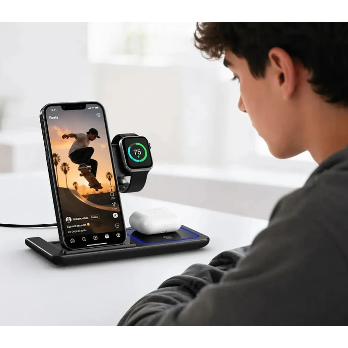 Cargador Inalámbrico 3 En 1 Plegable Base De Carga Rápida Inalámbrica  6