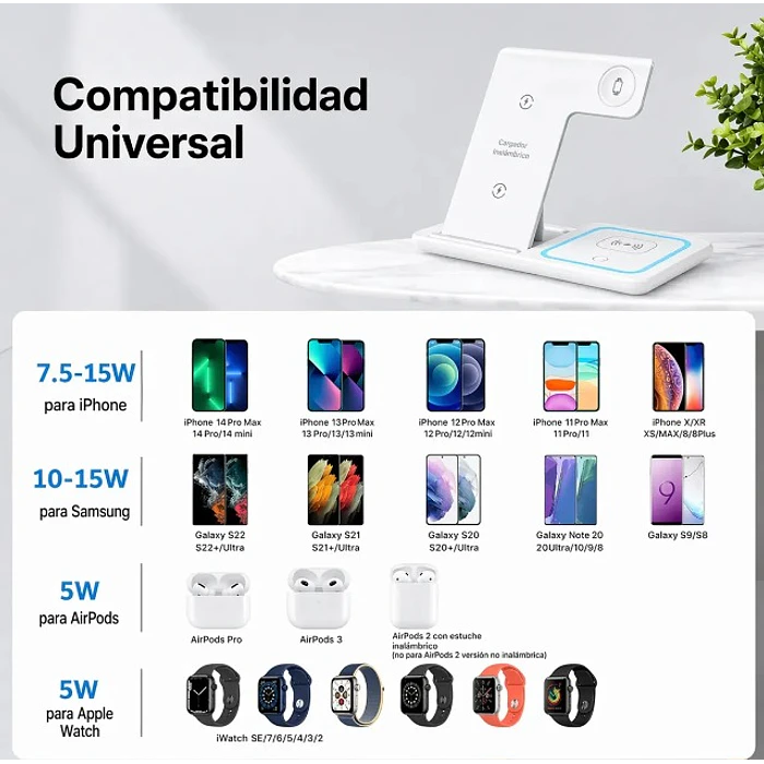 Cargador Inalámbrico 3 En 1 Plegable Base De Carga Rápida Inalámbrica  7