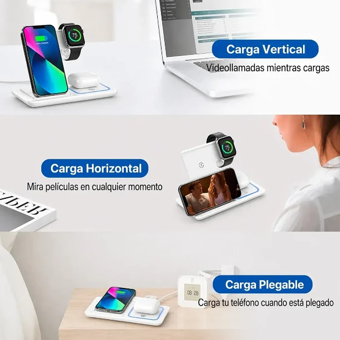 Cargador Inalámbrico 3 En 1 Plegable Base De Carga Rápida Inalámbrica  9