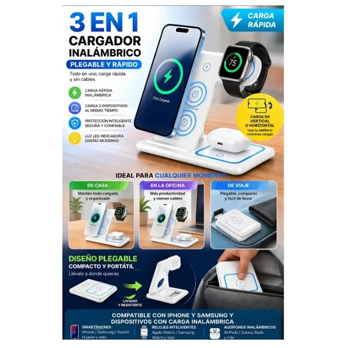 Cargador Inalámbrico 3 En 1 Plegable Base De Carga Rápida Inalámbrica  10