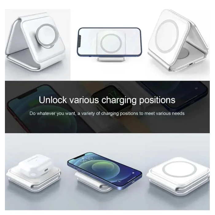Cargador 3 En 1 Inalámbrico Plegable Magnético Para Apple 2