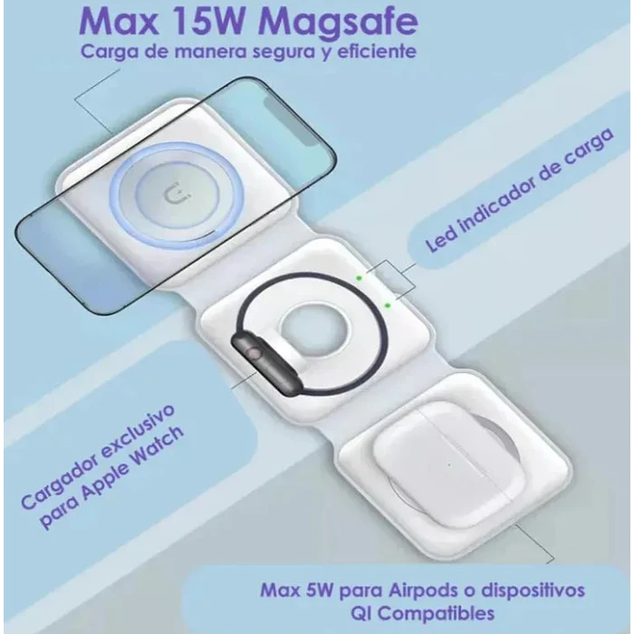Cargador 3 En 1 Inalámbrico Plegable Magnético Para Apple 4