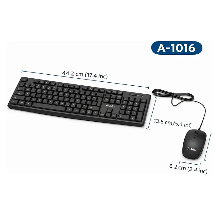 Teclado Mouse Aoas Combo  Alámbrico Usb Negro A-1016 Estandar 1