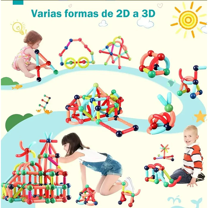 Juguete Didáctico  Varillas Magnéticos 25 Piezas Para Niños Y Niñas, Juego De Palos Y Bolas Magnéticos Para El Aprendizaje Educativo 2