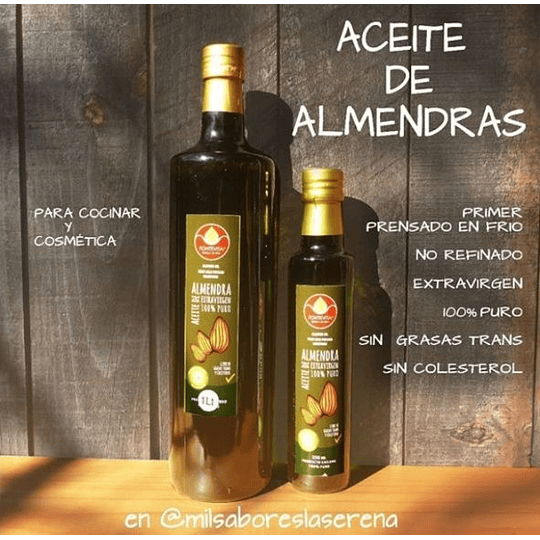 Aceite De Almendras, 1 Litro, Extra Virgen, First Cold Pressed, Sin Colesterol, S
