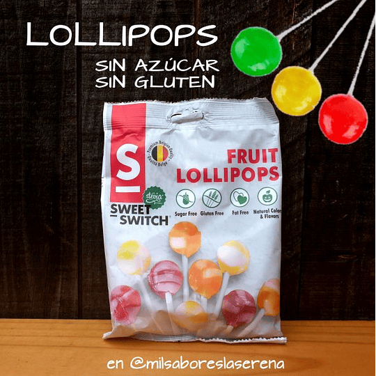 Lollipops,Sin Azúcar,Sin Gluten, Sweet Switch, Porción 8g, 100g