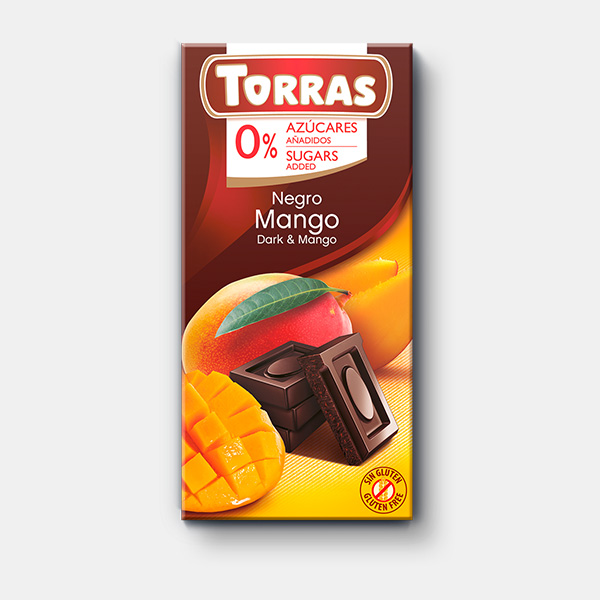 Chocolate Mango Torras, 52% Cacao, 75 g, Sin Azúcar añadida, Sin Gluten