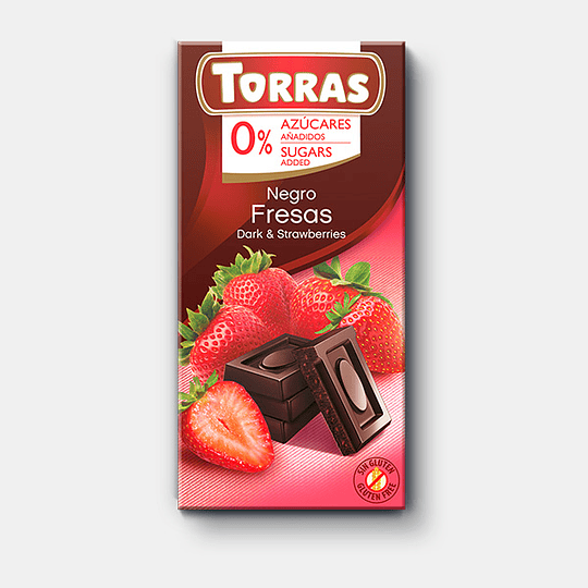 Chocolate Negro Fresas Torras, 75g, sin azucar añadida, sin gluten