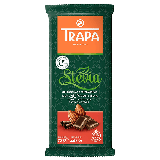 Chocolate Noir 50% con Stevia 75gr, Trapa