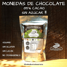 Monedas de Chocolate 85% Cacao Sin Azúcar, Cacao Soul