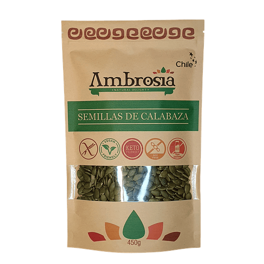 Semillas de Calabaza, 450g,  certificado sin gluten, Ambrosia