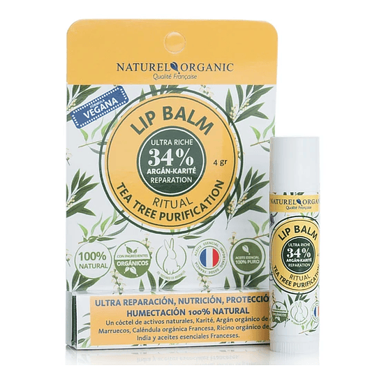 balsamo labial, Lip balm ritual Tea tree Purification vegano, 4g, Naturel Organic
