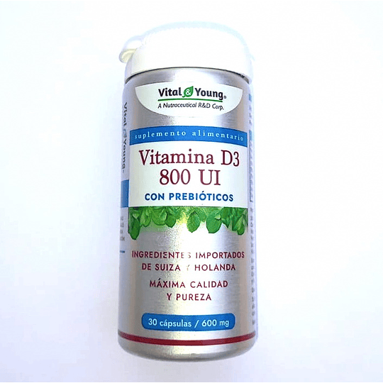 Vitamina D3 800UI con Prebióticos, 30 cápsulas, Vital & Young 