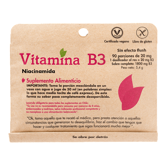 Vitamina B3, 90 porciones de 20 mg, Dulzura Natural