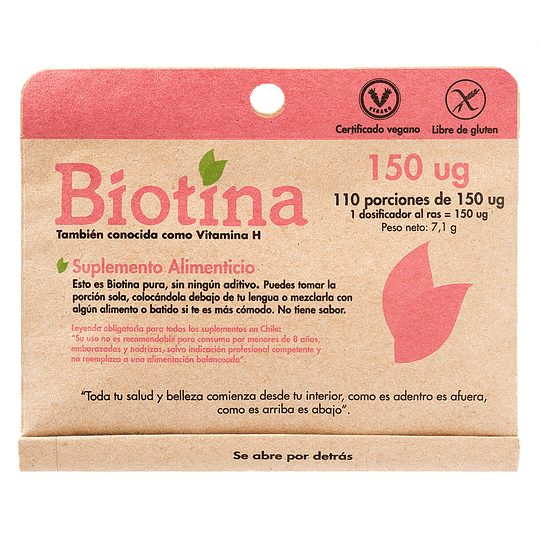 Biotina, Vitamina H, 110 porciones con 150 ug, Dulzura Natural