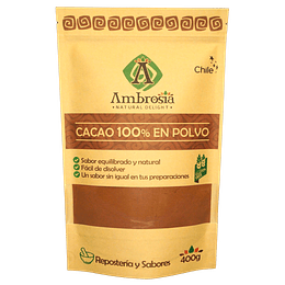Cacao en polvo 100% 400g Sin Gluten Certificado Ambrosia