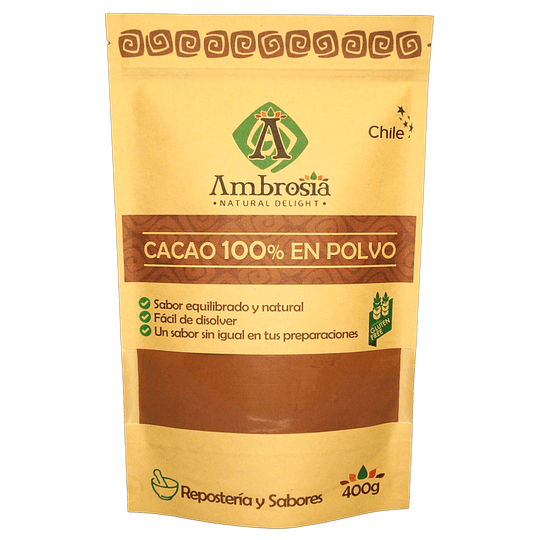 Cacao en polvo 100% 400g Sin Gluten Certificado Ambrosia