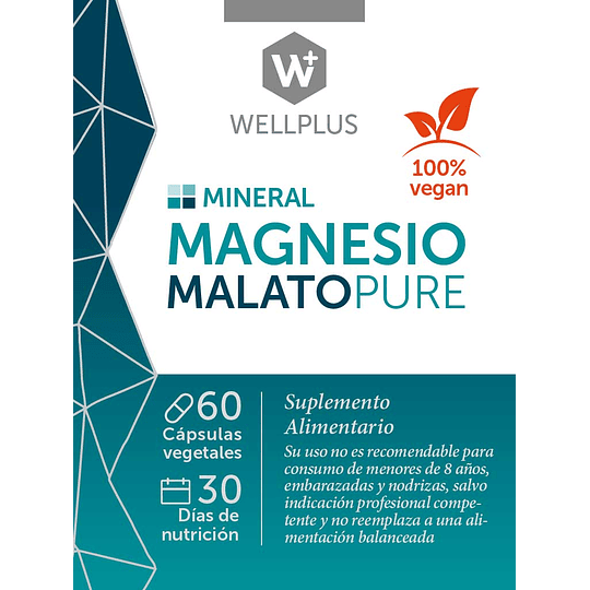 Magnesio Malato Pure,  60 cápsulas, Wellplus