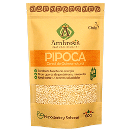 Pipoca de Quinoa Natural, 80g, certificado sin gluten, Ambrosia