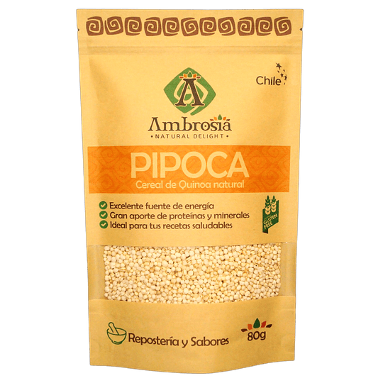 Pipoca de Quinoa Natural, 80g, certificado sin gluten, Ambrosia