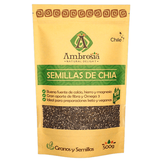Semilla de Chia, 500g, certificado sin gluten, Ambrosia