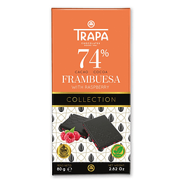 Chocolate 74% cacao,  Frambuesa, 80g, Trapa
