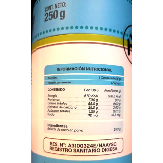 Bebida de Coco, en polvo, 250g, Health Natural