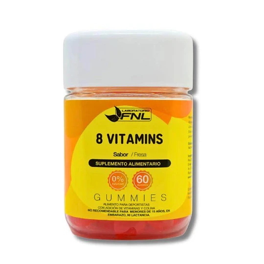 8 Vitamins,  60 Gomitas,  Sabor Fresa Sin Azúcar,  FNL