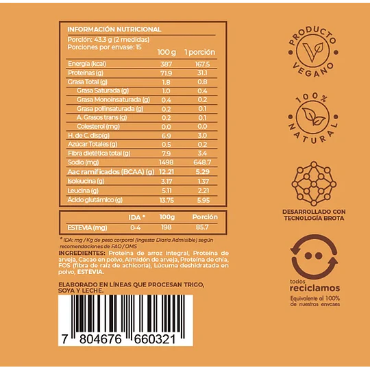 V-Pro, Proteína Vegetal, Cacao Fuel, 650g, Brota