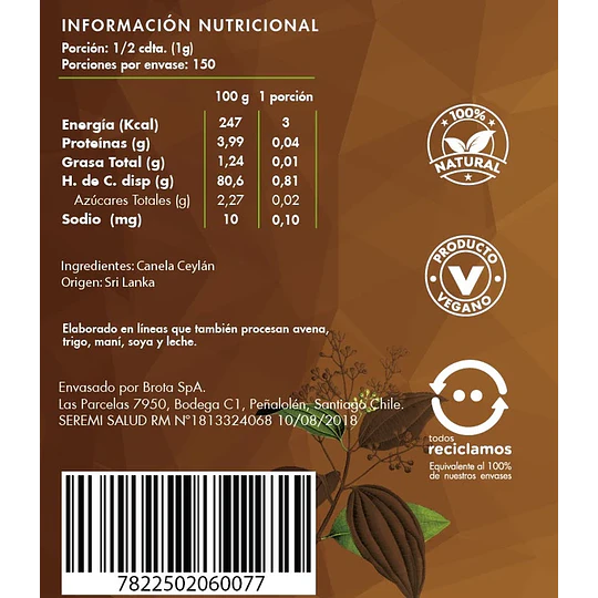 Canela Ceylan En Polvo, 150g, Brota