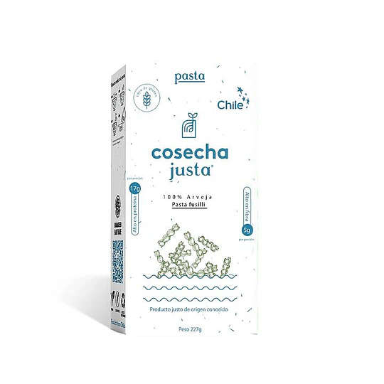 Pasta fusilli,  arveja 227g, sin gluten, cosecha justa 