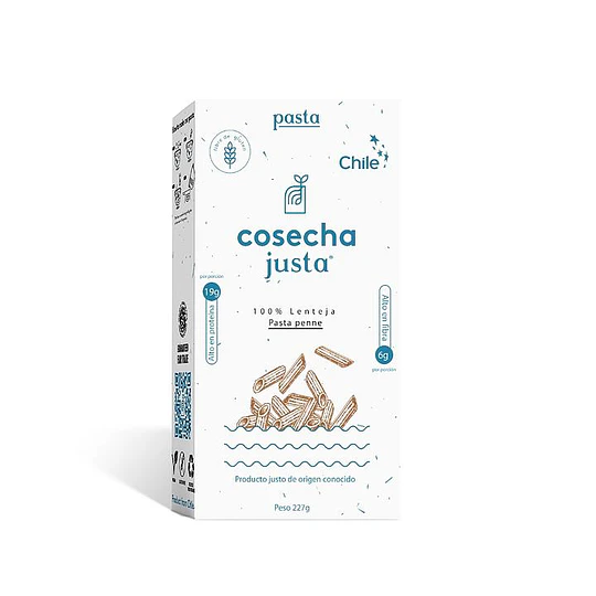 Pasta penne lenteja, 227g, sin gluten, cosecha justa 