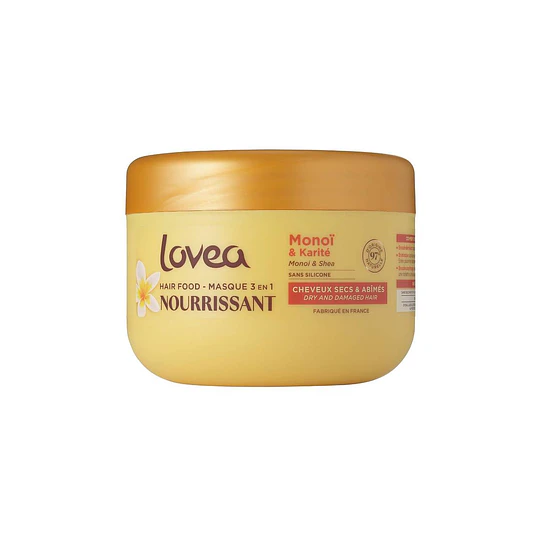 Hair-food monoi & karité - máscara 3 en 1 - cabello seco y dañado - vegano, 390ml, lovea