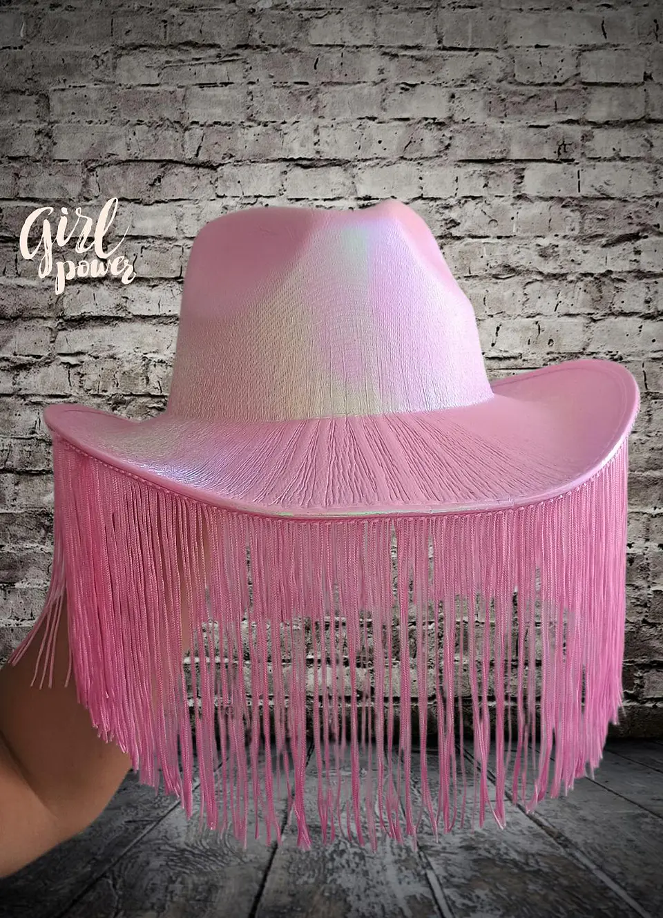 Sombrero Vaquero Rosado con Flecos 3