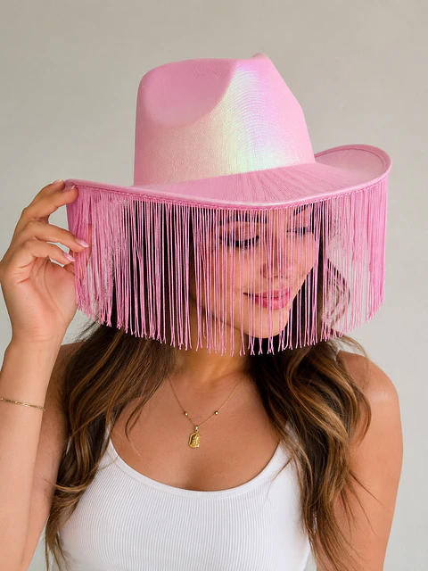 Sombrero Vaquero Rosado con Flecos