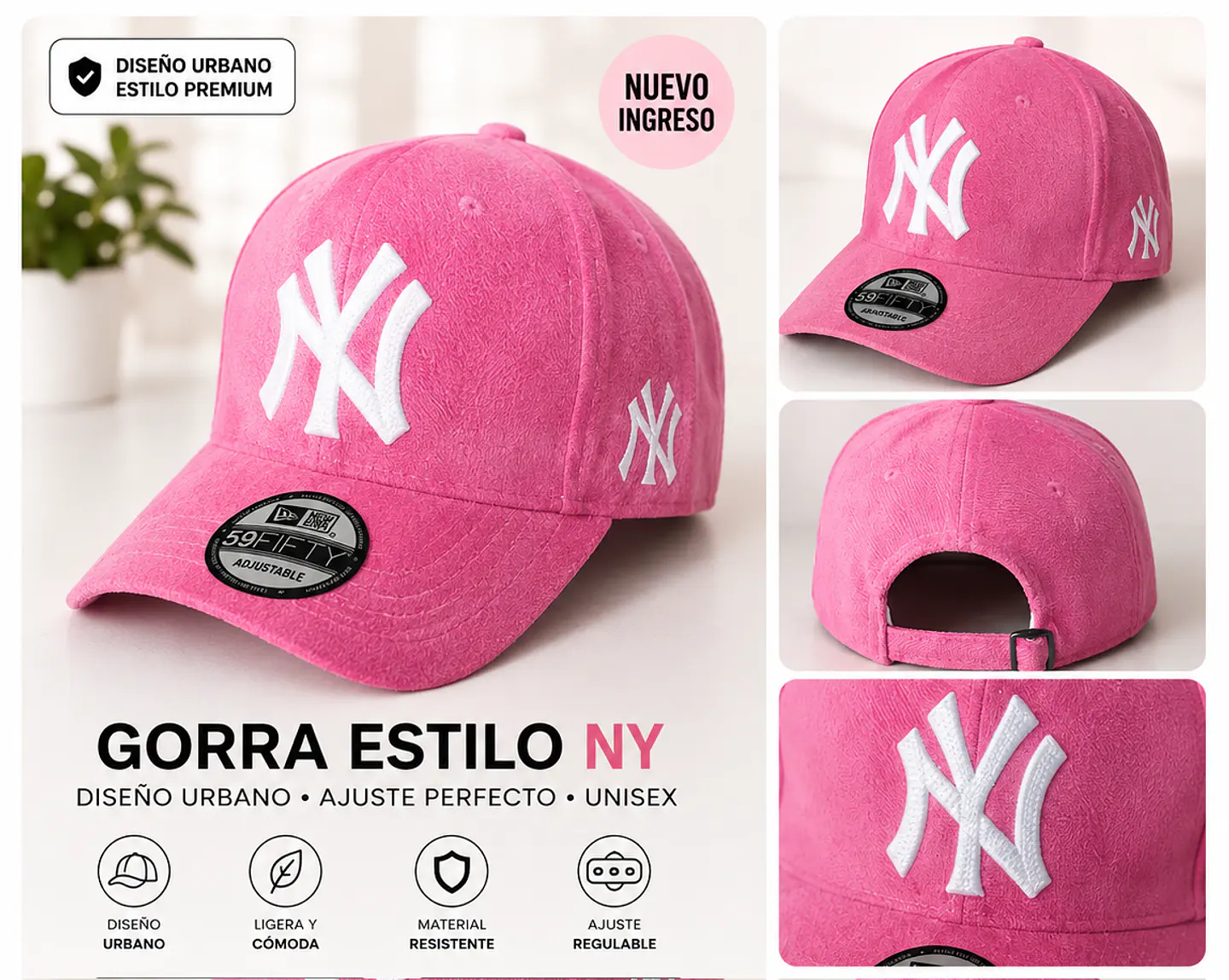 Gorra Estilo NY - Diseño Urbano Rosado 1