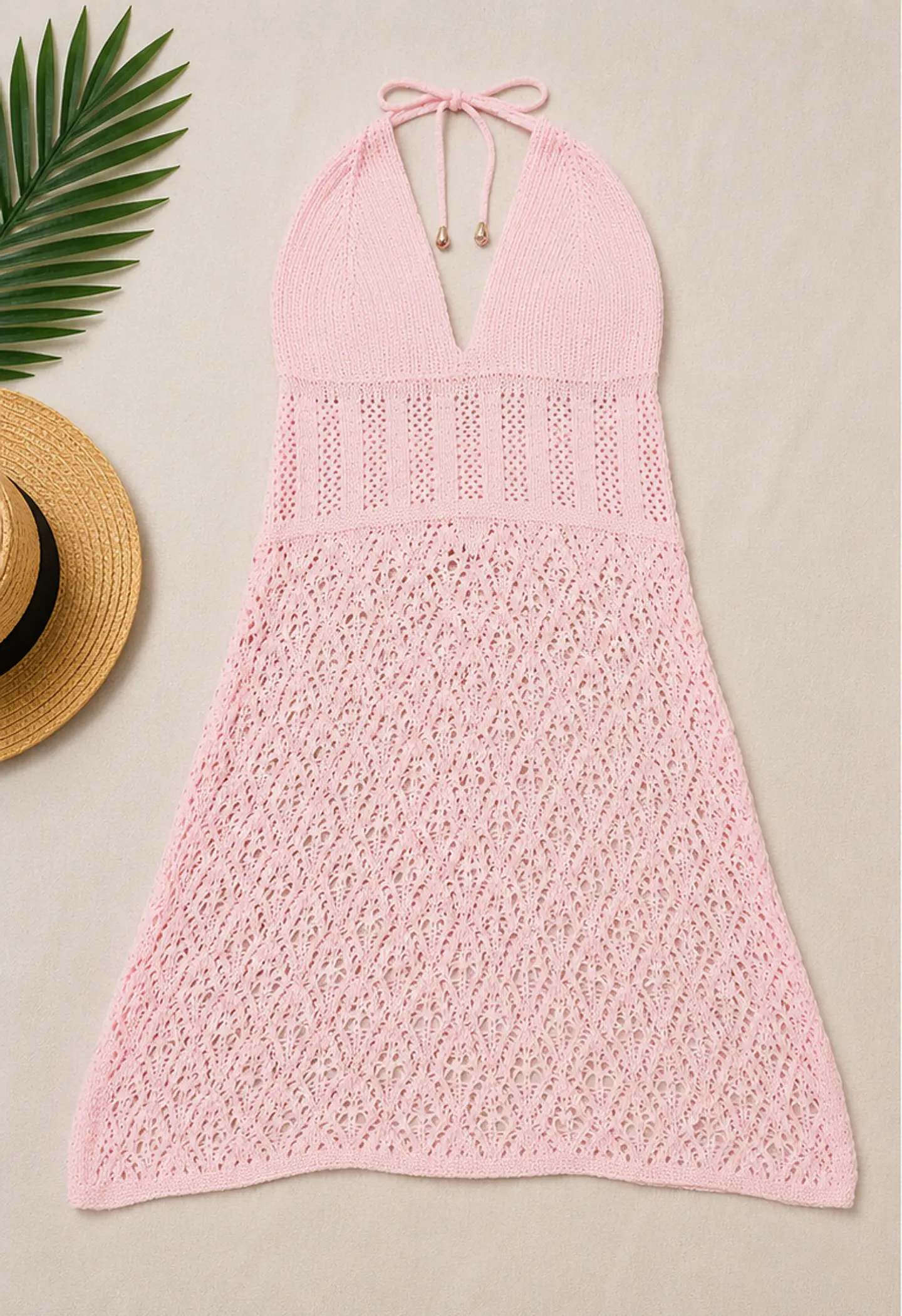 Vestido Playero Rosa estilo Crochet  3