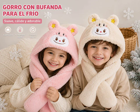 Gorro Bufanda de Peluche Osito