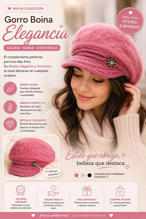 Gorro Boina Rosa para Dama 