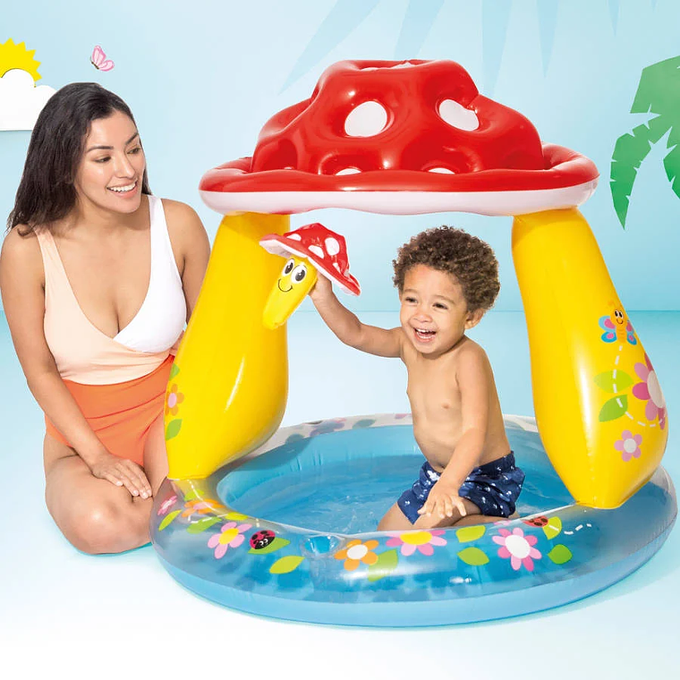 Piscina Inflable Redonda Techo Hongo Intex Niños  3