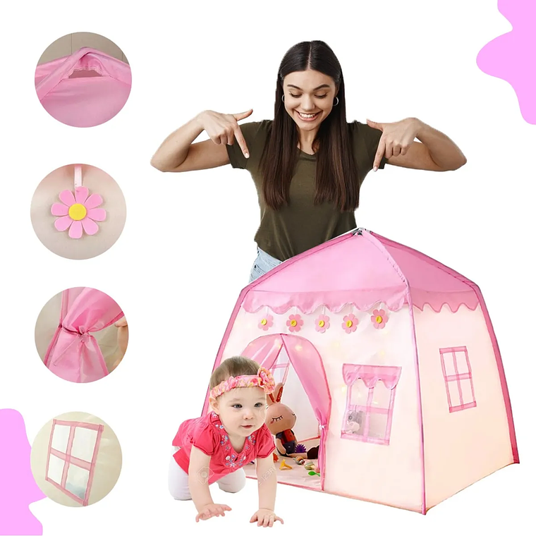 Carpa Castillo Infantil Rosada Tienda Princesa para Niñas y Niños 3