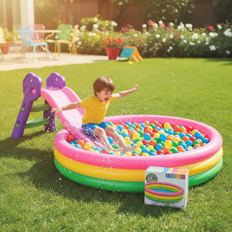 Combo Piscina Inflable 147cm + Deslizadero + 100 Pelotas 1