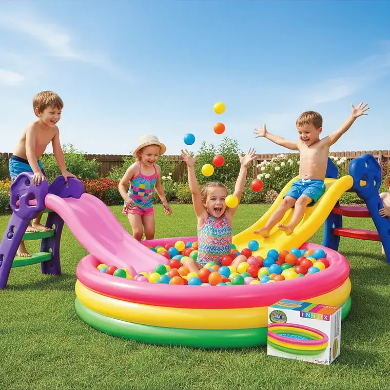 Combo Piscina Inflable 147cm + Deslizadero + 100 Pelotas 5