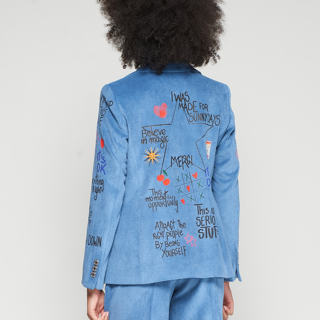 CASACO HELEN GRAFFITI EM VELUDO AZULADO 3